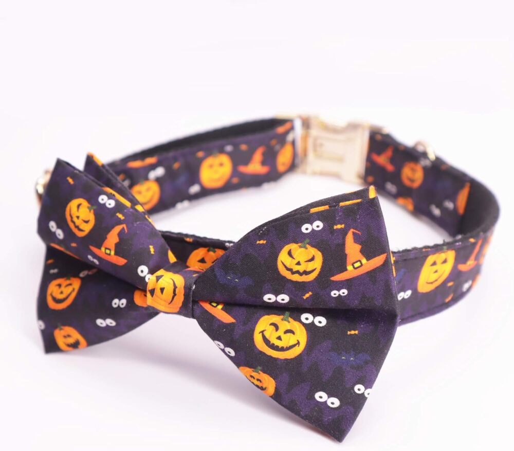 Halloween Dog Collar w/ Removable Cute Bow Tie Print New size S